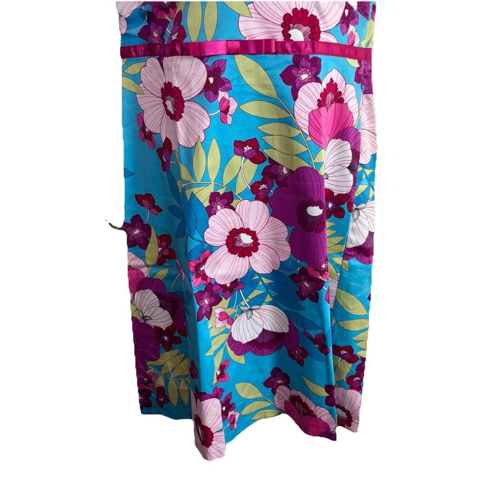 Sangria Floral Fit & Flare Dress Womens Size 10 Blue Pink Tropical Cotton Street - Picture 5 of 16